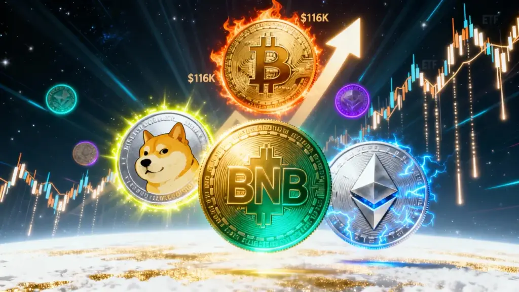 Dogecoin and BNB Surge as Bitcoin and Ethereum Hit Monthly Highs