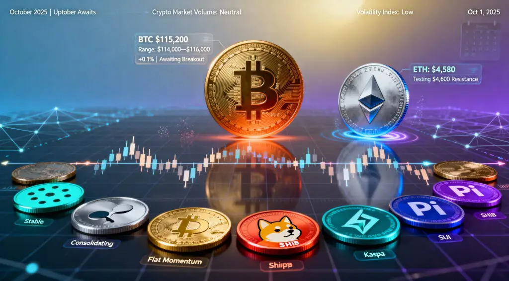 Crypto Market Analysis (October 1, 2025): Crypto Market Opens October With Flat Momentum and Narrow Ranges