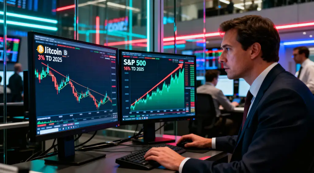 Bitcoin Slides as Stocks Outperform and Market Signals Turn Bearish in December